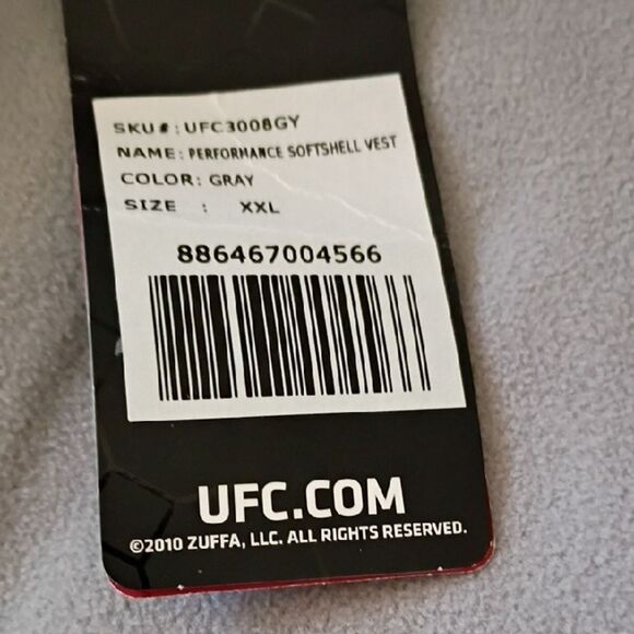 UFC Gray Sleeveless Jacket - Size: XXL   (1062) - Picture 4 of 5